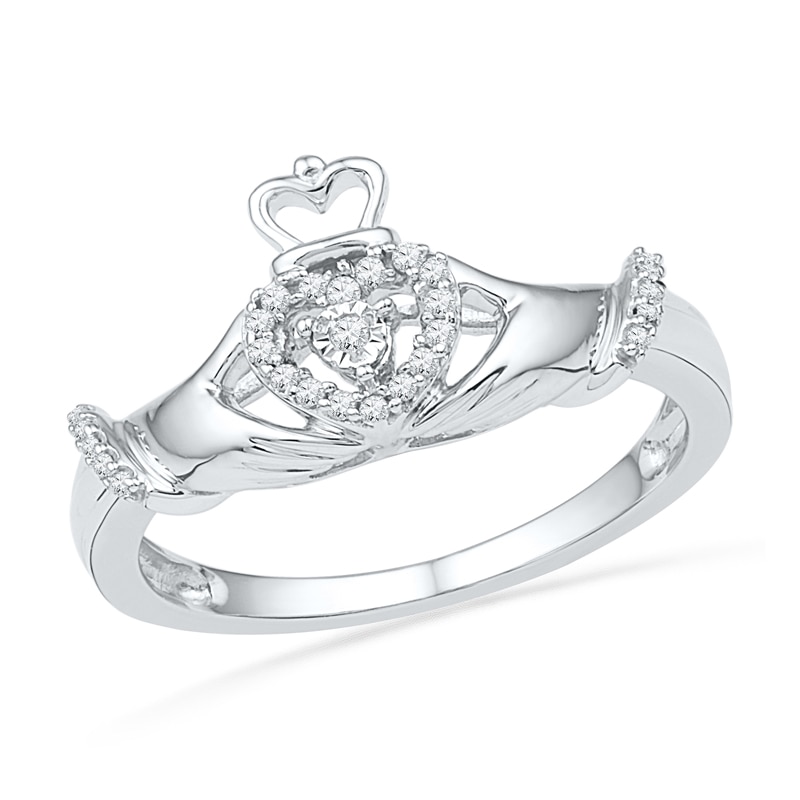 0.10 CT. T.W. Diamond Claddagh Ring in Sterling Silver