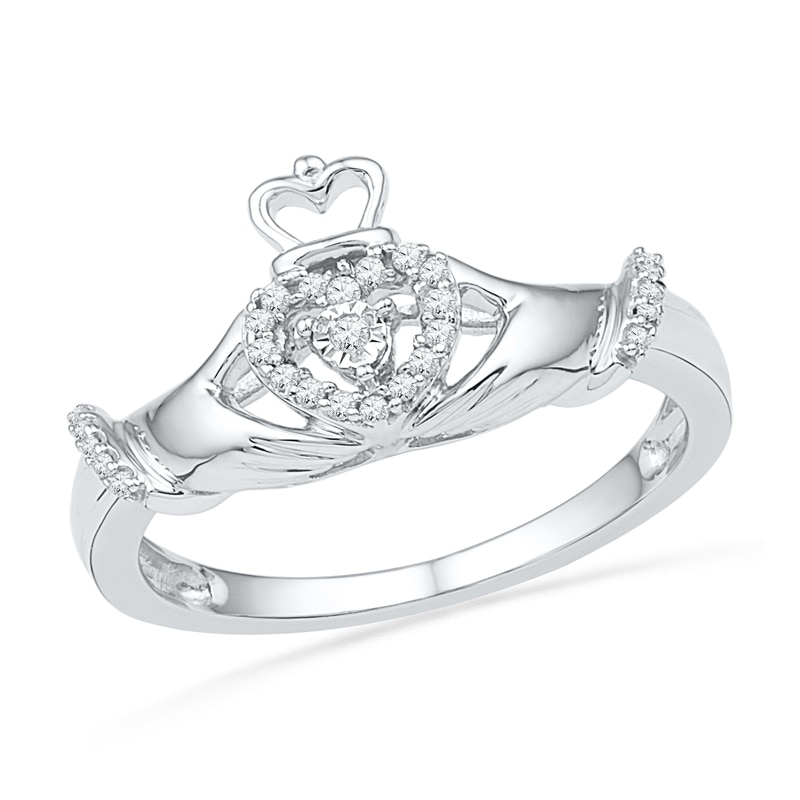 Main Image 1 of 0.10 CT. T.W. Diamond Claddagh Ring in Sterling Silver