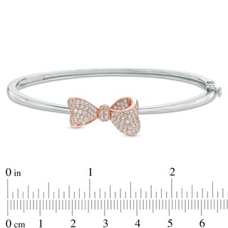Lab-Created White Sapphire Bow Bangle in Sterling Silver with 18K Rose Gold Plate