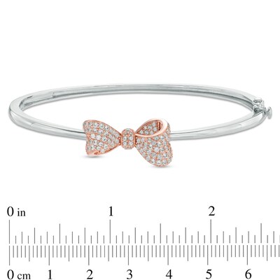 Lab-Created White Sapphire Bow Bangle in Sterling Silver with 18K Rose Gold Plate