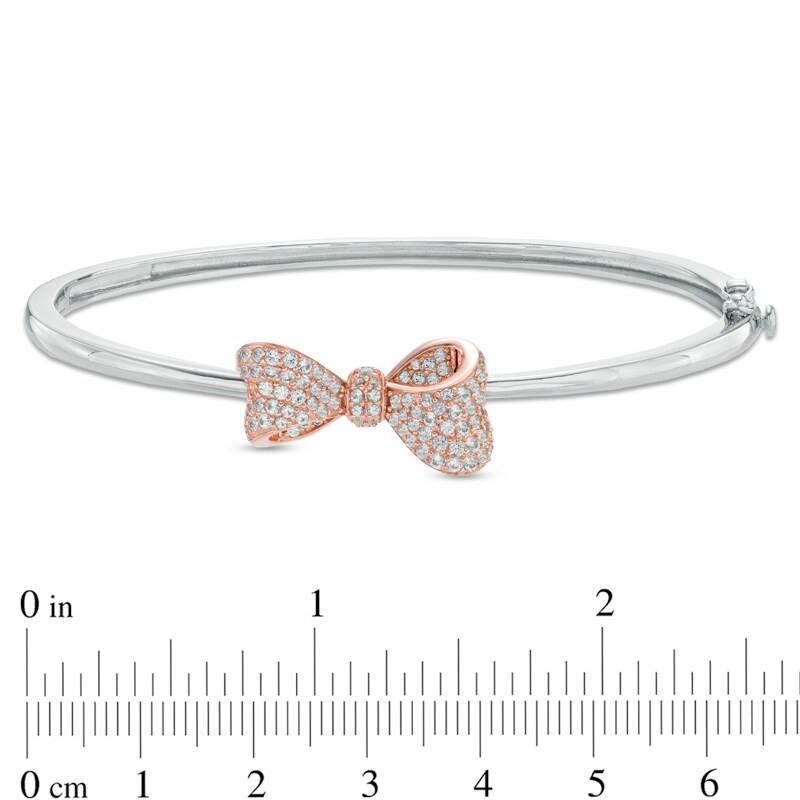 Lab-Created White Sapphire Bow Bangle in Sterling Silver with 18K Rose Gold Plate