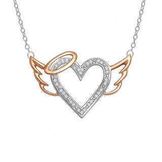 Diamond Accent Heart with Wings and Halo Pendant in Sterling Silver and ...