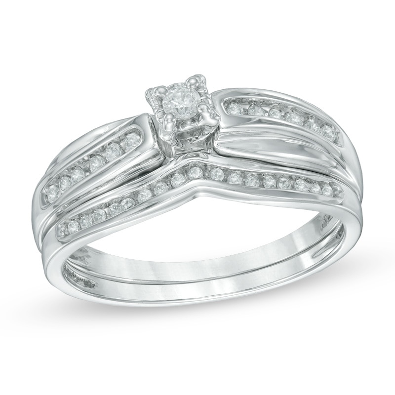 Main Image 1 of 0.16 CT. T.W. Diamond Bridal Set in Sterling Silver