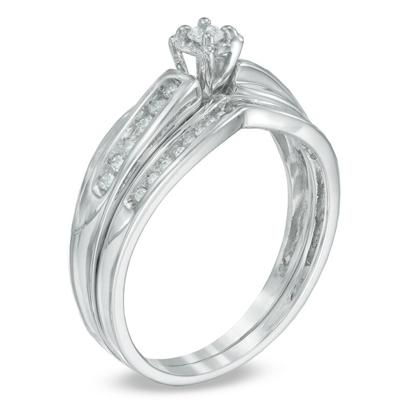 Main Image 2 of 0.16 CT. T.W. Diamond Bridal Set in Sterling Silver