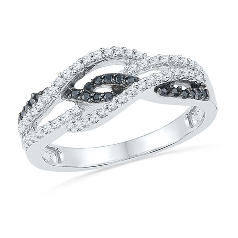 0.33 CT. T.W. Enhanced Black and White Diamond Intertwined Ring in Sterling Silver