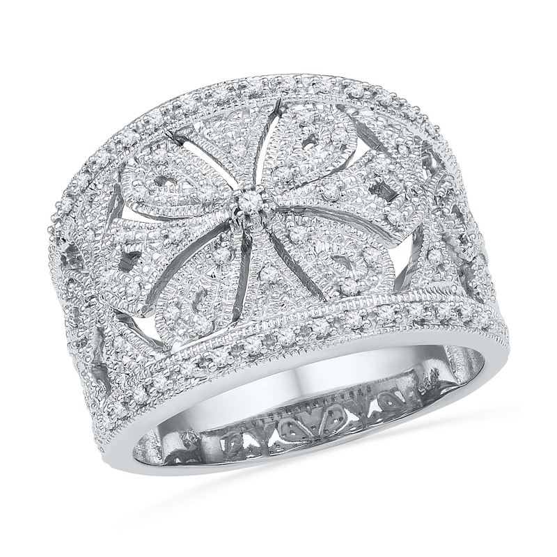 0.33 CT. T.W. Diamond Vintage-Style Windmill Ring in Sterling Silver