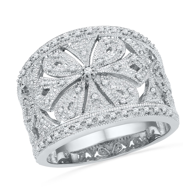 0.33 CT. T.W. Diamond Vintage-Style Windmill Ring Sterling Silver