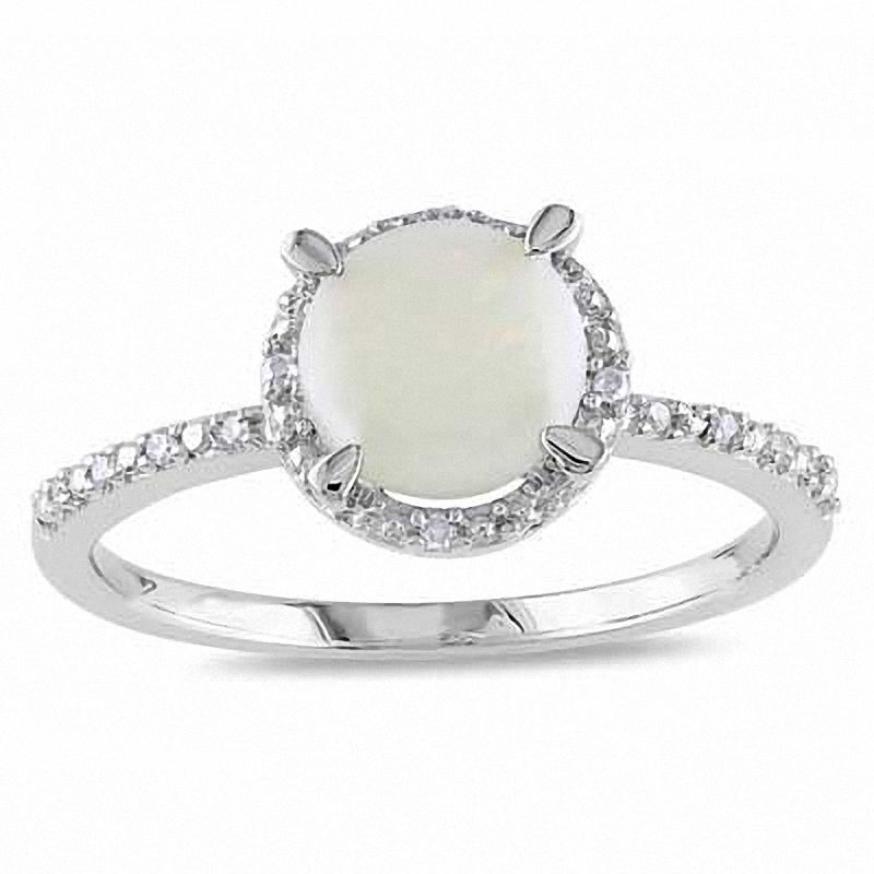7.0mm Opal and Diamond Accent Ring in Sterling Silver