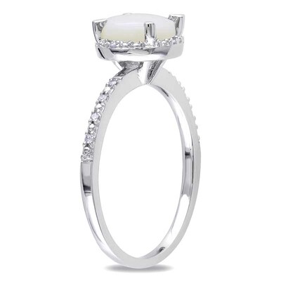 7.0mm Opal and Diamond Accent Ring in Sterling Silver