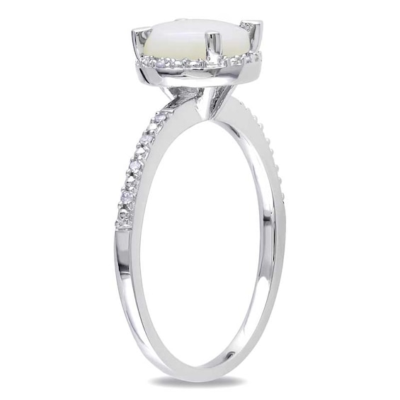 7.0mm Opal and Diamond Accent Ring in Sterling Silver