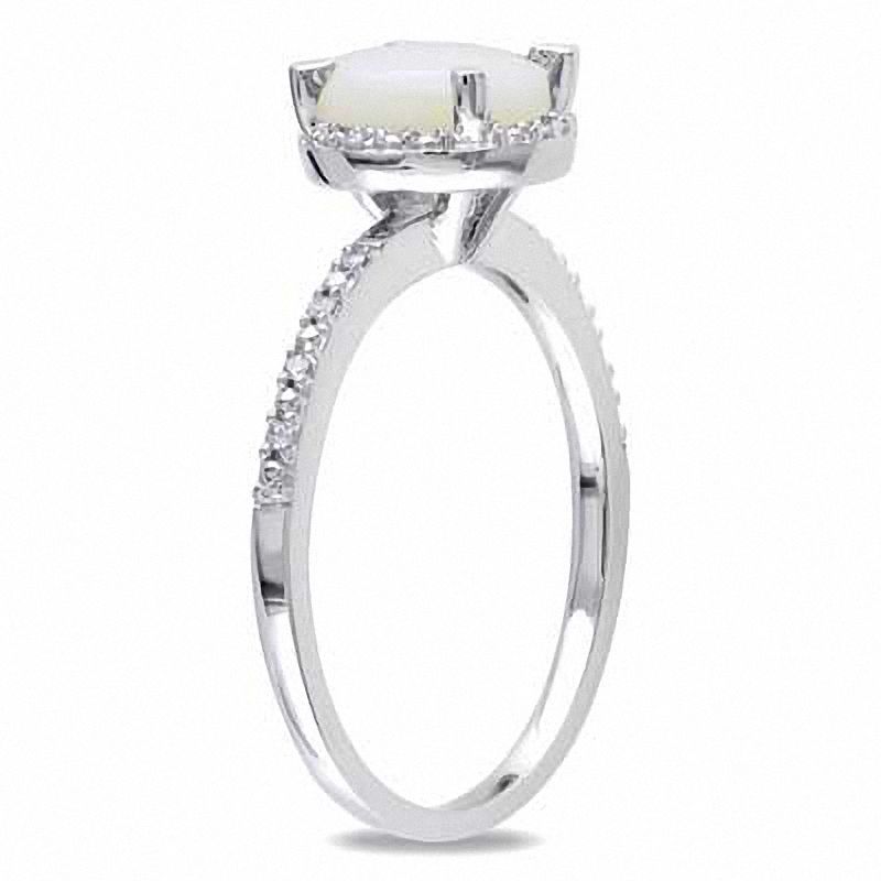 7.0mm Opal and Diamond Accent Ring Sterling Silver