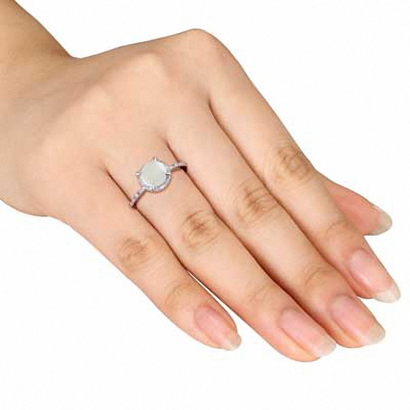 7.0mm Opal and Diamond Accent Ring in Sterling Silver