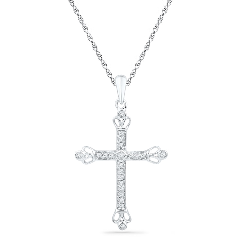 0.13 CT. T.W. Diamond Cross Pendant in 10K White Gold