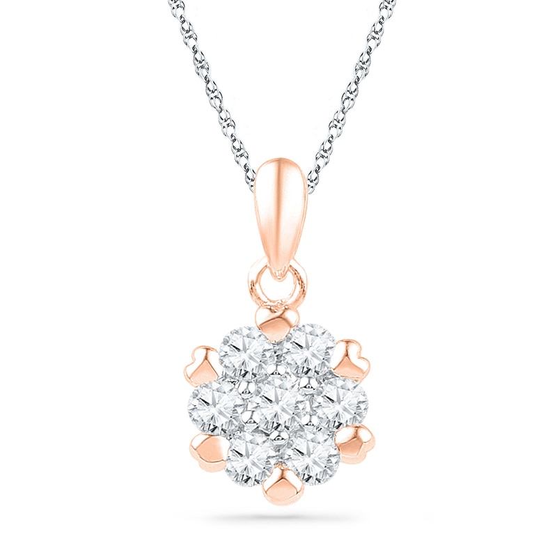 0.50 CT. T.W. Diamond Flower Cluster Pendant in 10K Rose Gold