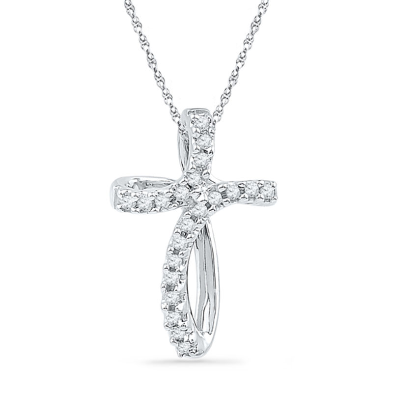 Diamond Accent Loop Cross Pendant in 10K White Gold|Peoples Jewellers