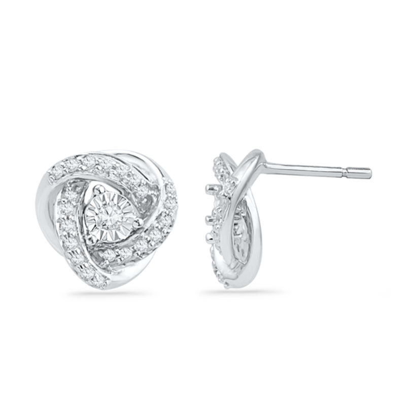 0.20 CT. T.W. Diamond Love Knot Stud Earrings in Sterling Silver|Peoples Jewellers