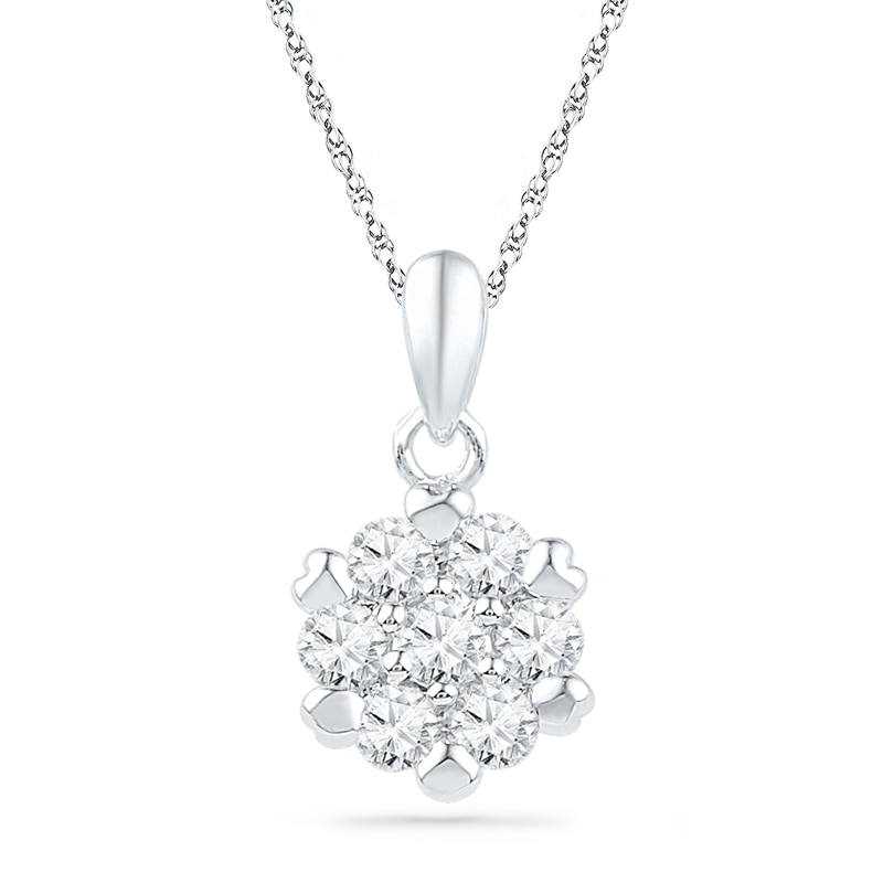 Main Image 1 of 0.50 CT. T.W. Diamond Flower Cluster Pendant in 10K White Gold