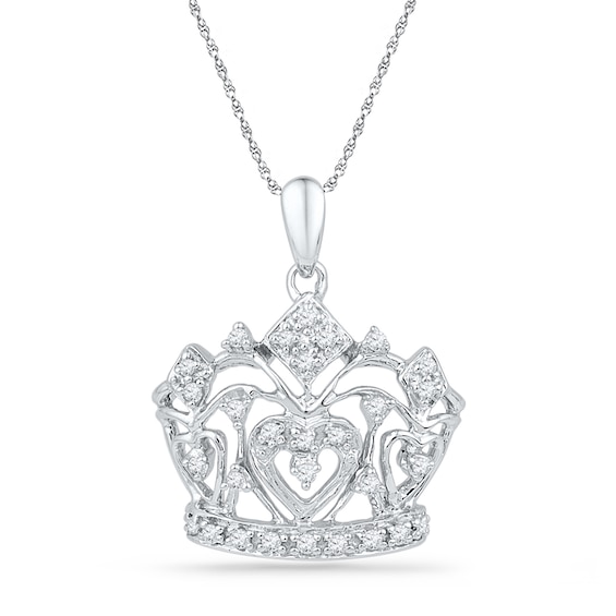 0.16 CT. T.W. Diamond Crown Pendant in Sterling Silver