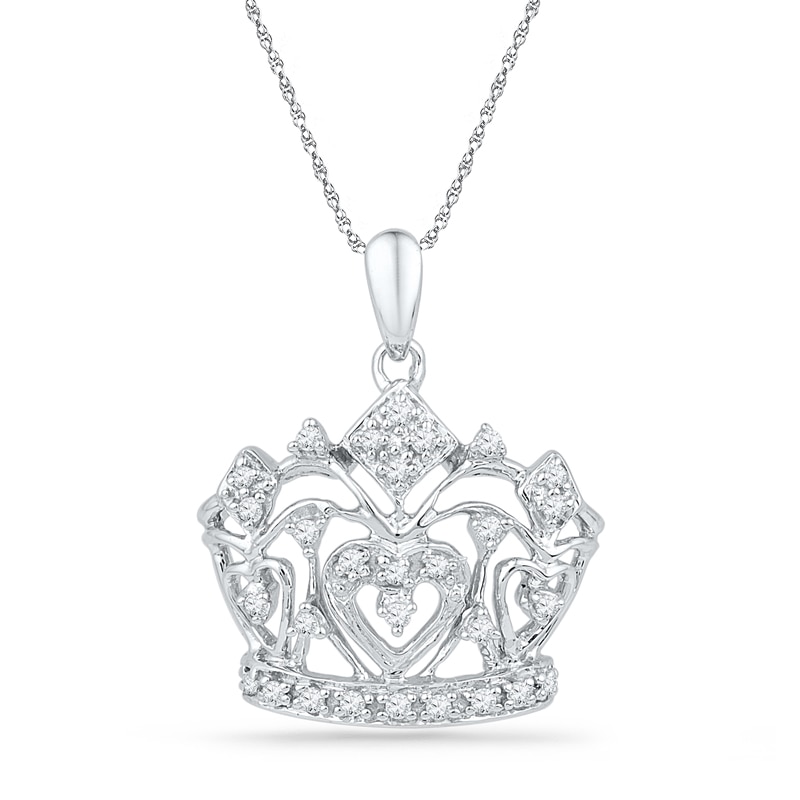 Main Image 1 of 0.16 CT. T.W. Diamond Crown Pendant in Sterling Silver