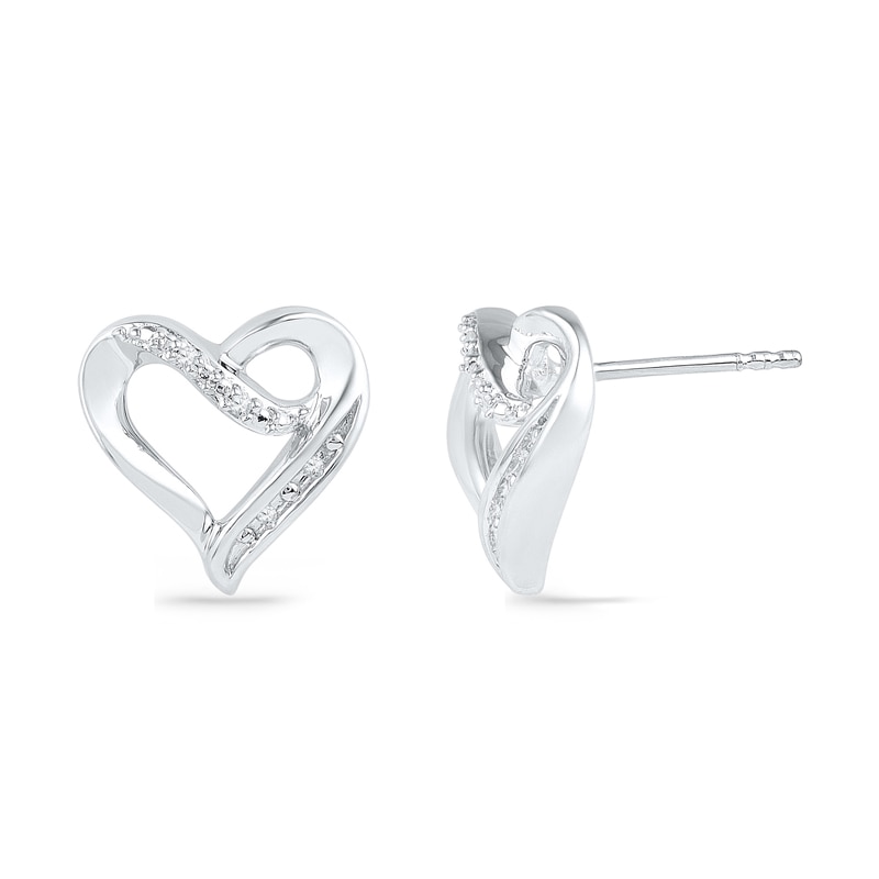 Diamond Accent Ribbon Heart Stud Earrings in Sterling Silver|Peoples Jewellers