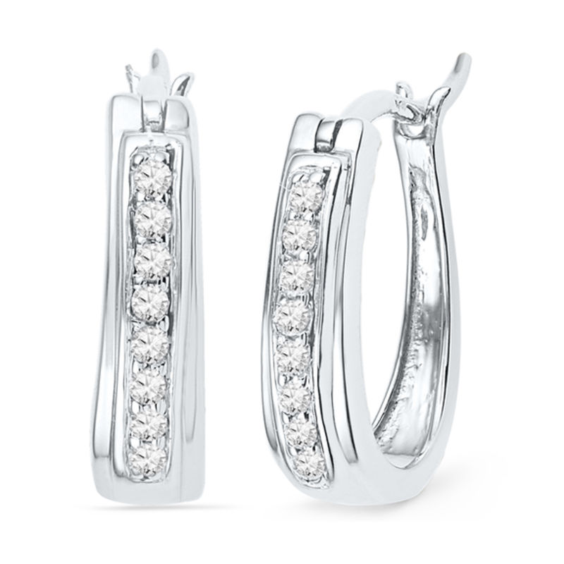 925 Sterling Silver Polished Diamond-cut Edge Oval Hoop Earrings