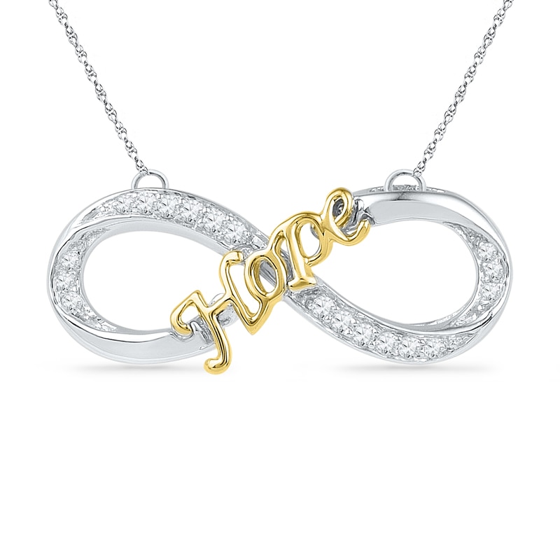 0.10 CT. T.W. Diamond Sideways Infinity with "Hope" Necklace in Sterling Silver and 14K Gold Plate