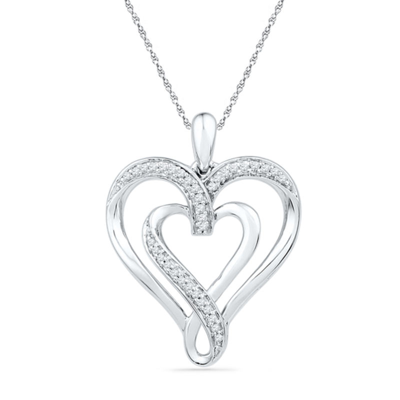 0.16 CT. T.W. Diamond Double Heart Pendant in Sterling Silver