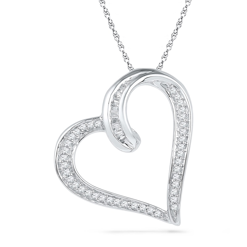 0.20 CT. T.W. Diamond Tilted Heart Pendant in Sterling Silver|Peoples Jewellers