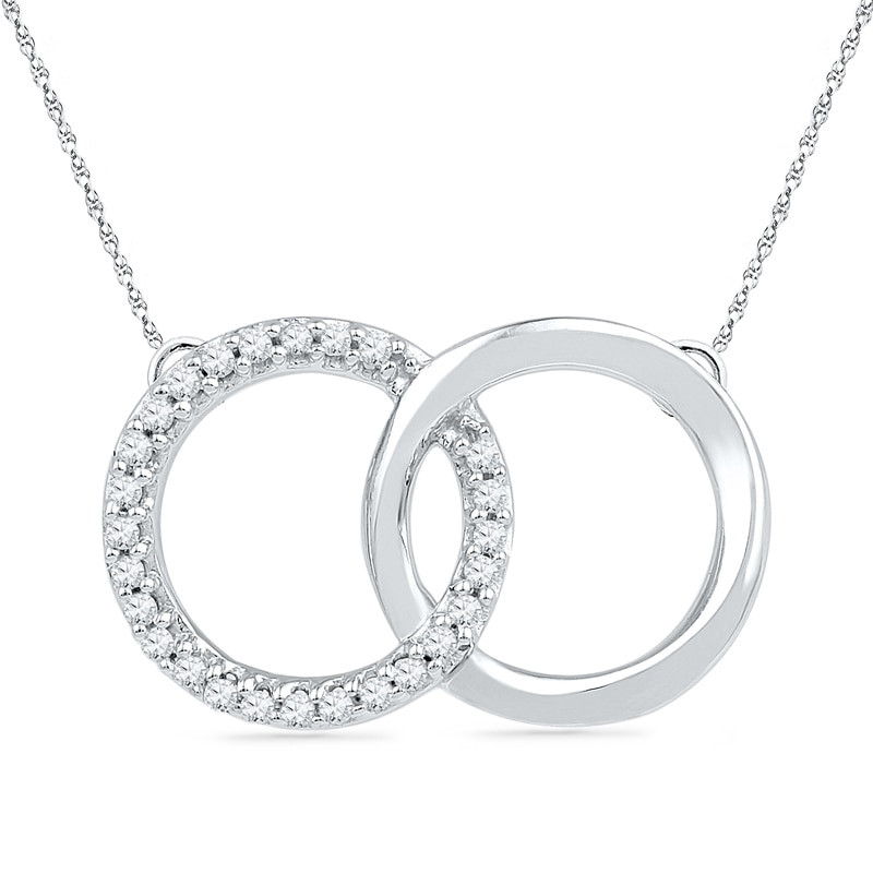 Main Image 1 of 0.10 CT. T.W. Diamond Interlocking Circles Necklace in Sterling Silver