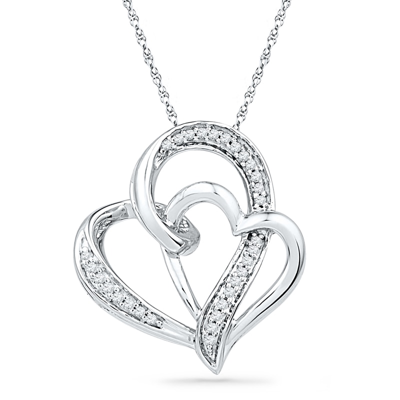 0.13 CT. T.W. Diamond Double Heart Pendant in Sterling Silver