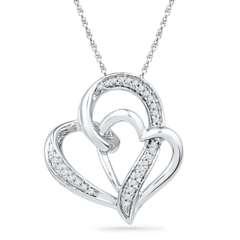 0.13 CT. T.W. Diamond Double Heart Pendant in Sterling Silver|Peoples Jewellers