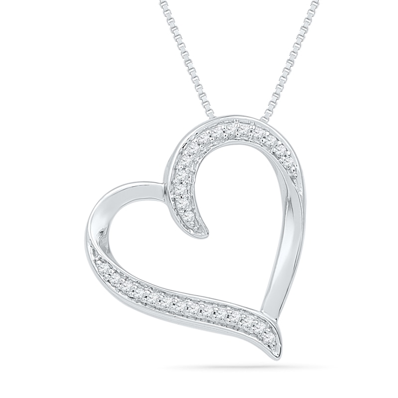 0.20 CT. T.W. Diamond Tilted Heart Pendant in Sterling Silver|Peoples Jewellers