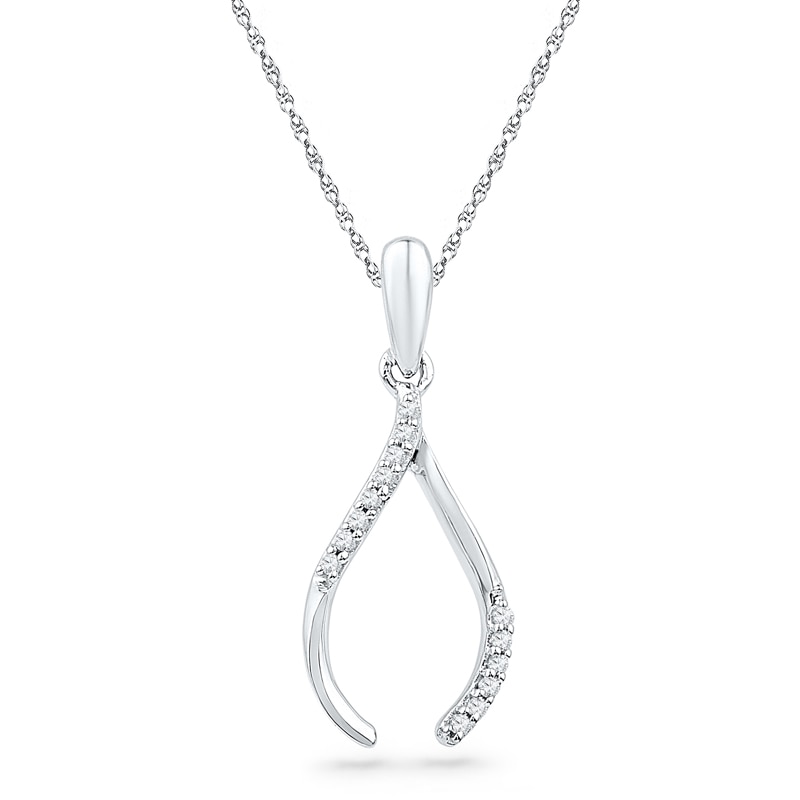 Diamond Accent Wishbone Pendant in 10K White Gold