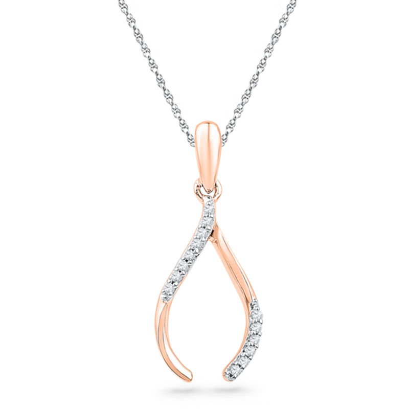 Diamond Accent Wishbone Pendant in 10K Rose Gold Peoples Jewellers