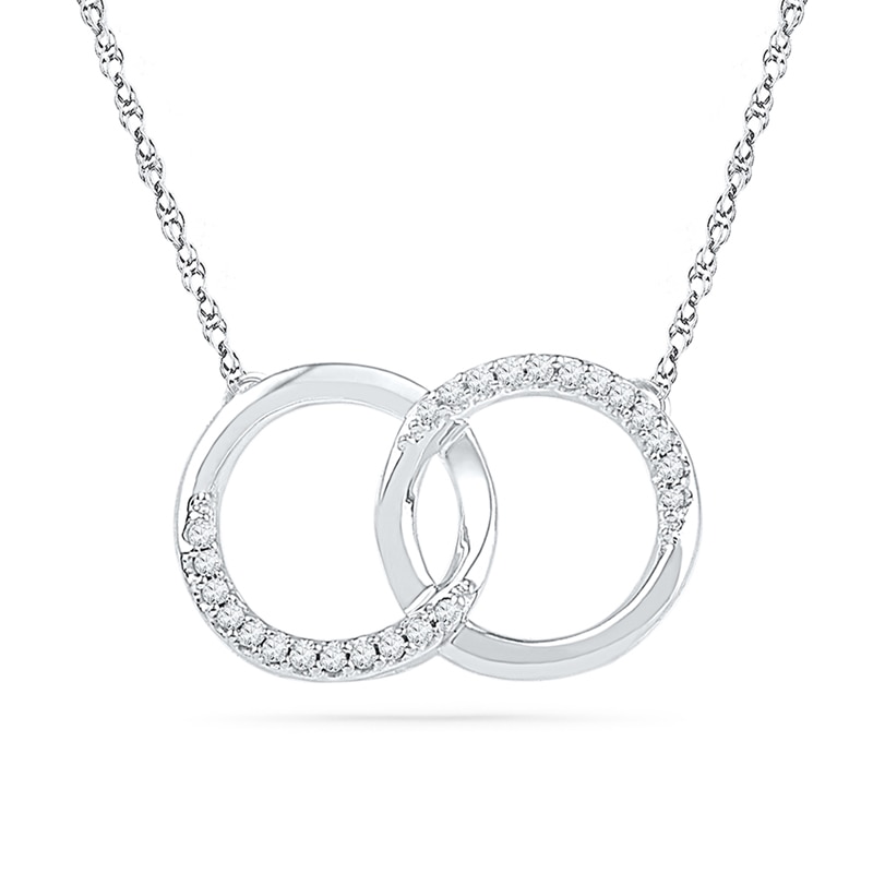 0.10 CT. T.W. Diamond Interlocking Circles Necklace in 10K White Gold