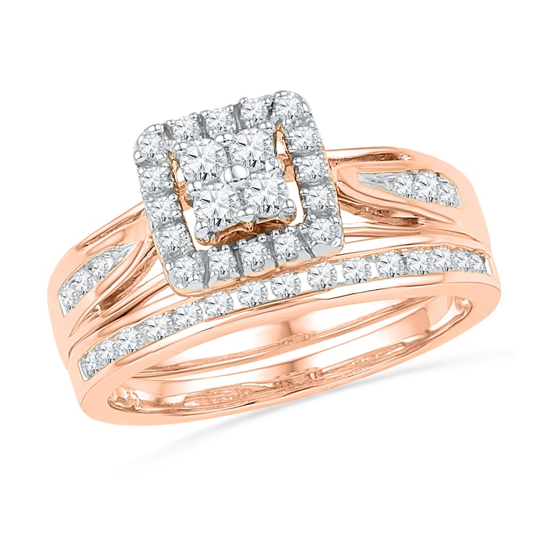 0.50 CT. T.W. Quad Diamond Frame Bridal Set in 10K Rose Gold
