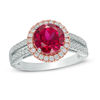 Thumbnail Image 0 of 8.0mm Lab-Created Ruby and White Sapphire Frame Ring in Sterling Silver with 14K Rose Gold Plate