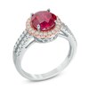 Thumbnail Image 2 of 8.0mm Lab-Created Ruby and White Sapphire Frame Ring in Sterling Silver with 14K Rose Gold Plate