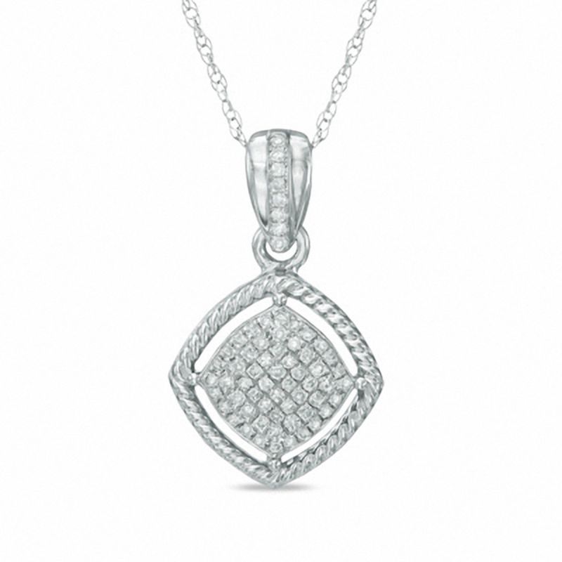 0.15 CT. T.W. Diamond Tilted Square with Rope Frame Pendant in 10K White Gold|Peoples Jewellers