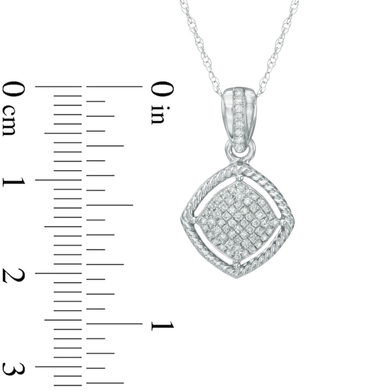 0.15 CT. T.W. Diamond Tilted Square with Rope Frame Pendant in 10K White Gold