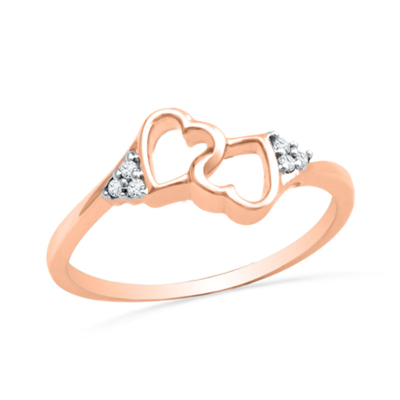Diamond Accent Double Heart Promise Ring in 10K Rose Gold