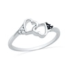 Enhanced Black and White Diamond Accent Double Heart Promise Ring in 10K White Gold