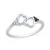 Thumbnail Image 0 of Enhanced Black and White Diamond Accent Double Heart Promise Ring in 10K White Gold