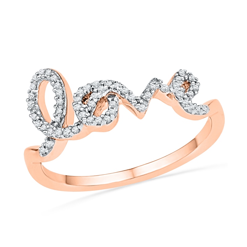 0.16 CT. T.W. Diamond Cursive "love" Ring in 10K Rose Gold