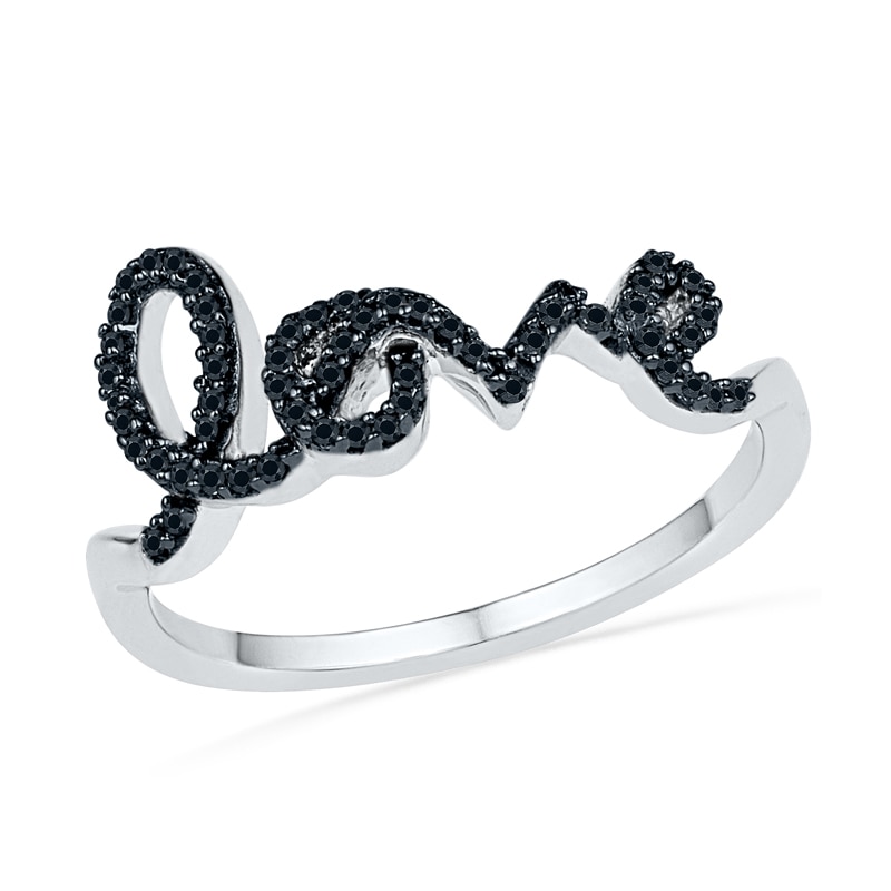 0.16 CT. T.W. Black Diamond Cursive "love" Ring in Sterling Silver