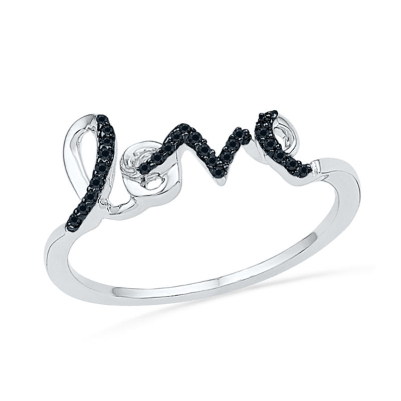 Black Diamond Accent Cursive "love" Ring in Sterling Silver