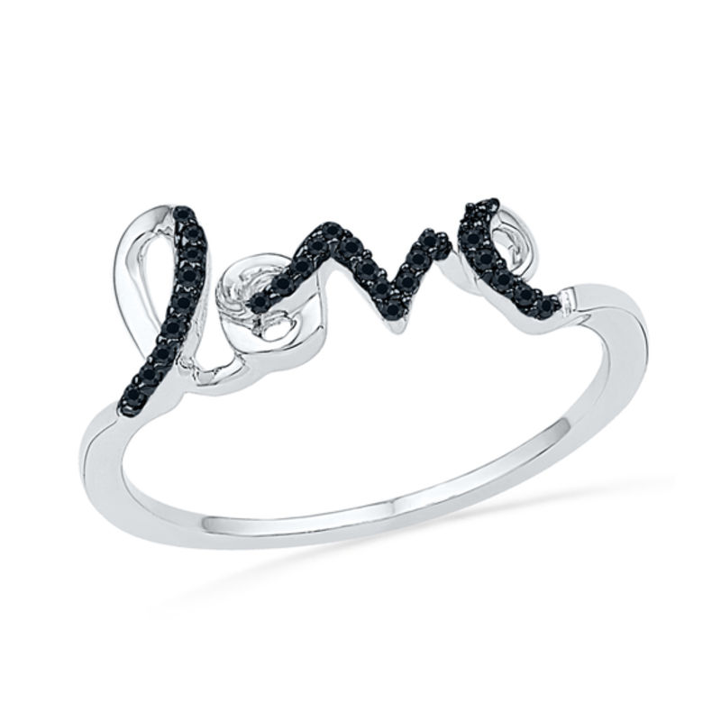 Main Image 1 of Black Diamond Accent Cursive &quot;love&quot; Ring in Sterling Silver
