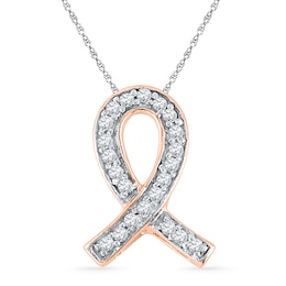 0.10 CT. T.W. Diamond Awareness Ribbon Pendant in 10K Rose Gold
