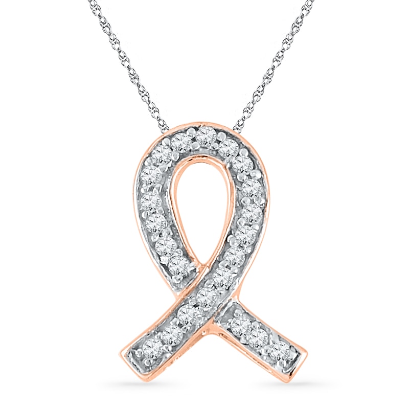 Main Image 1 of 0.10 CT. T.W. Diamond Awareness Ribbon Pendant in 10K Rose Gold