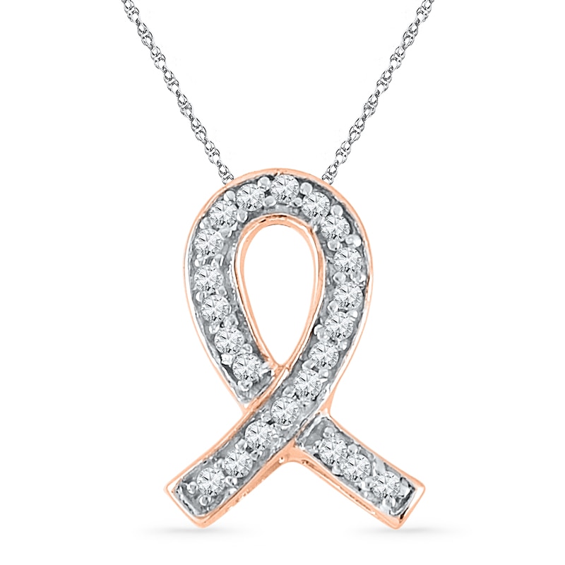 0.10 CT. T.W. Diamond Awareness Ribbon Pendant in 10K Rose Gold